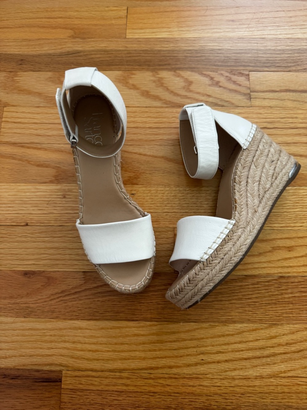 NWOT Franco Sarto White Espadrille Wedge Sandals with Ankle Strap size 6